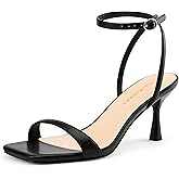 MIRAAZZURRA Strappy Kitten Heels for Women | Square Open Toe, Adjustable Ankle Strap, Mid Heels 3 Inch, Summer Heeled Sandals for Daily, Dress, Wedding