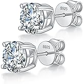 Nousali Moissanite Stud Earrings, Round Cut D Color VVS1 Clarity Lab Created Moissanite Earrings Studs 18K White Gold Plated Sterling Silver 925 Earrings Jewelry Engagement Gifts for Women Men