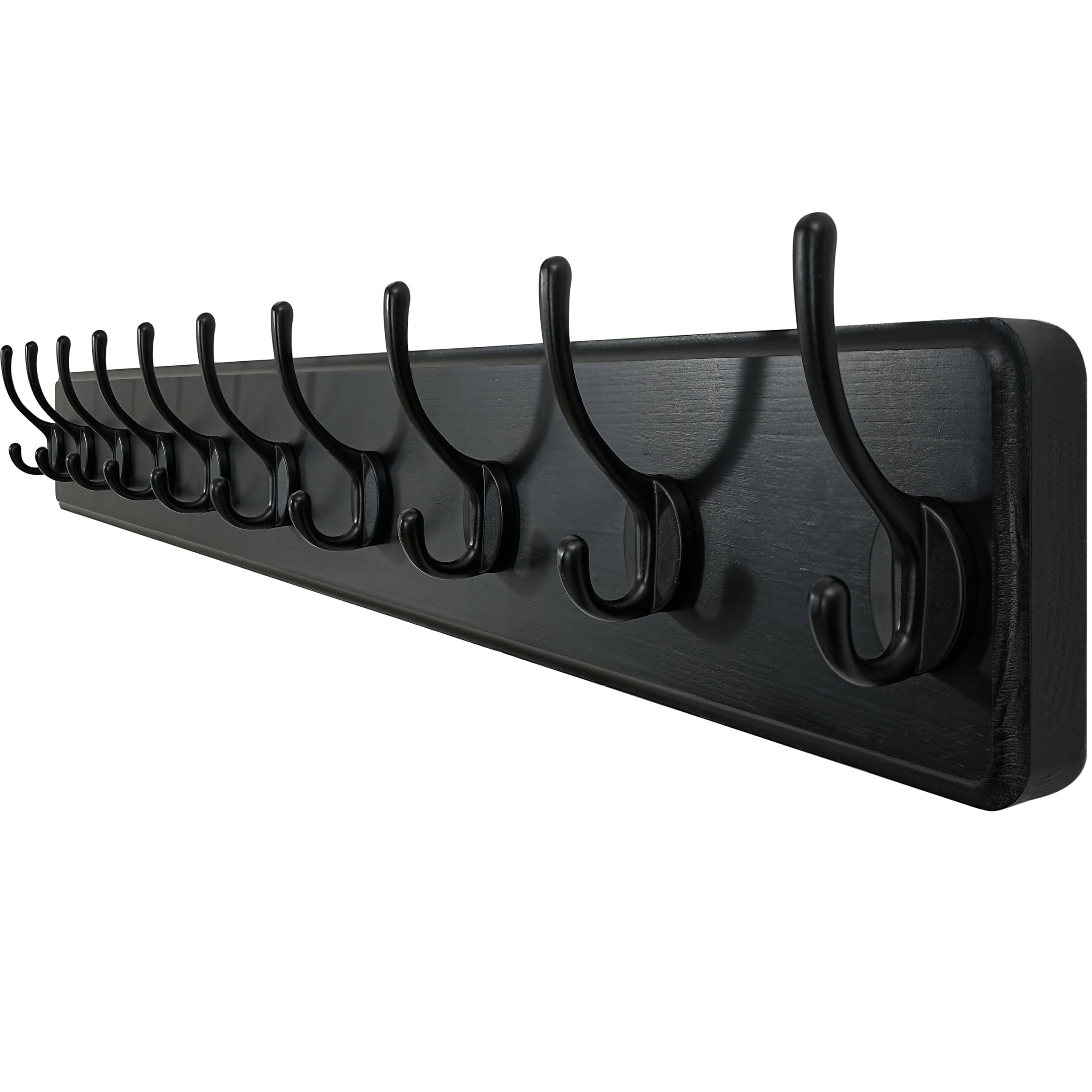 WEBI Coat Rack Wall Mounted,10 Hooks,98cm Long Coat Hooks Wall Mounted Rustic,Wood Coat Hanger Wall,Hook Rack Hooks for Hanging Coats,Jacket,Clothes,Hats,Black