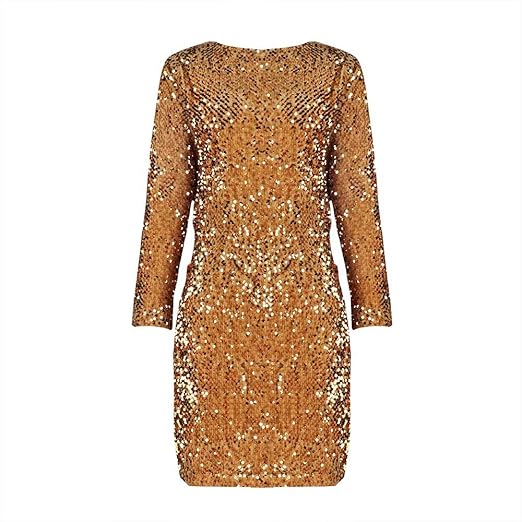 JYJM O Neck Lange Ärmel Pailletten Pailletten Rückenfreie, Figurbetonte Figurbetontes Kleid Darlings Damen Elegant Kleid Knie