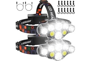 MAFSEUT Rechargeable Headlamp, 8 LED 18000 High Lumen Bright Headlamp with Red Light, IPX4 Waterproof USB Headlight, Head Lamp, 8 Modes for Outdoor Running Hunting Hiking Camping Gear (2-Pack)
