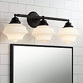 Possini Euro Design Astrid Modern Wall Light Black Metal Hardwired 27 1/4" 3-Light Fixture Opal White Glass Shade for Bedroom