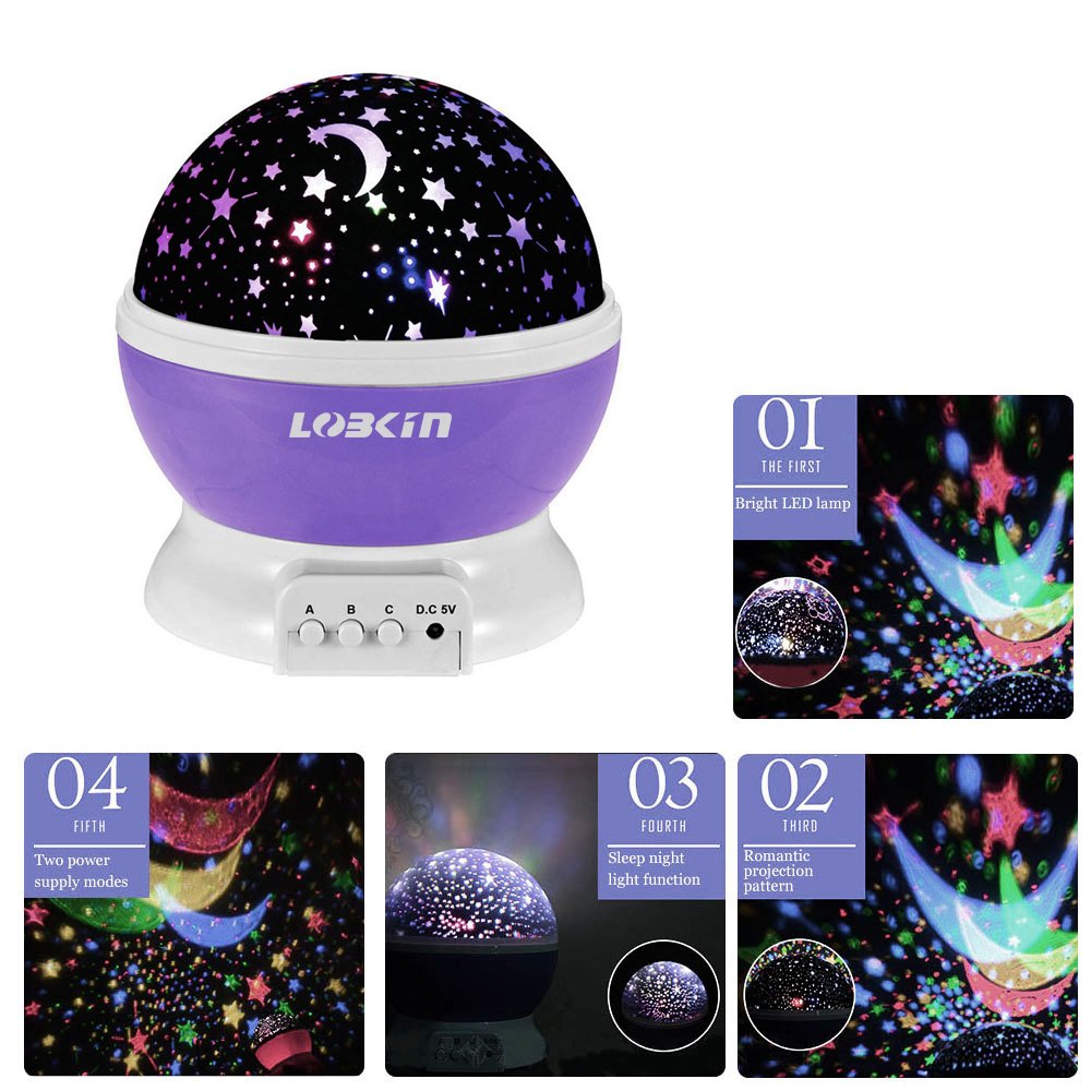 eCandy Constellation Night Light Projector Lamp, 360 Degree Rotating, 3 Mode Romantic Cosmos Star Sky Moon Bedroom Light for Children/Baby Bedroom/Christmas Gifts, Purple