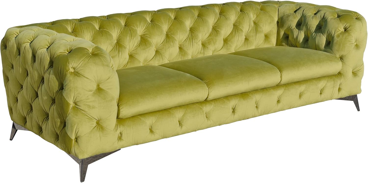 Febland Deep Button Green Fabric Three Seater Sofa Large Amazon Co Uk Kitchen Home