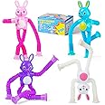 4 Pcs Easter Bunny Pop Tube Sensory Toys,Easter Basket Stuffer for Toddler Kids Boy Girls,Bunny fidgets Suction ADHD Autism Toy,Fidget Toys Autistic Travel Toys