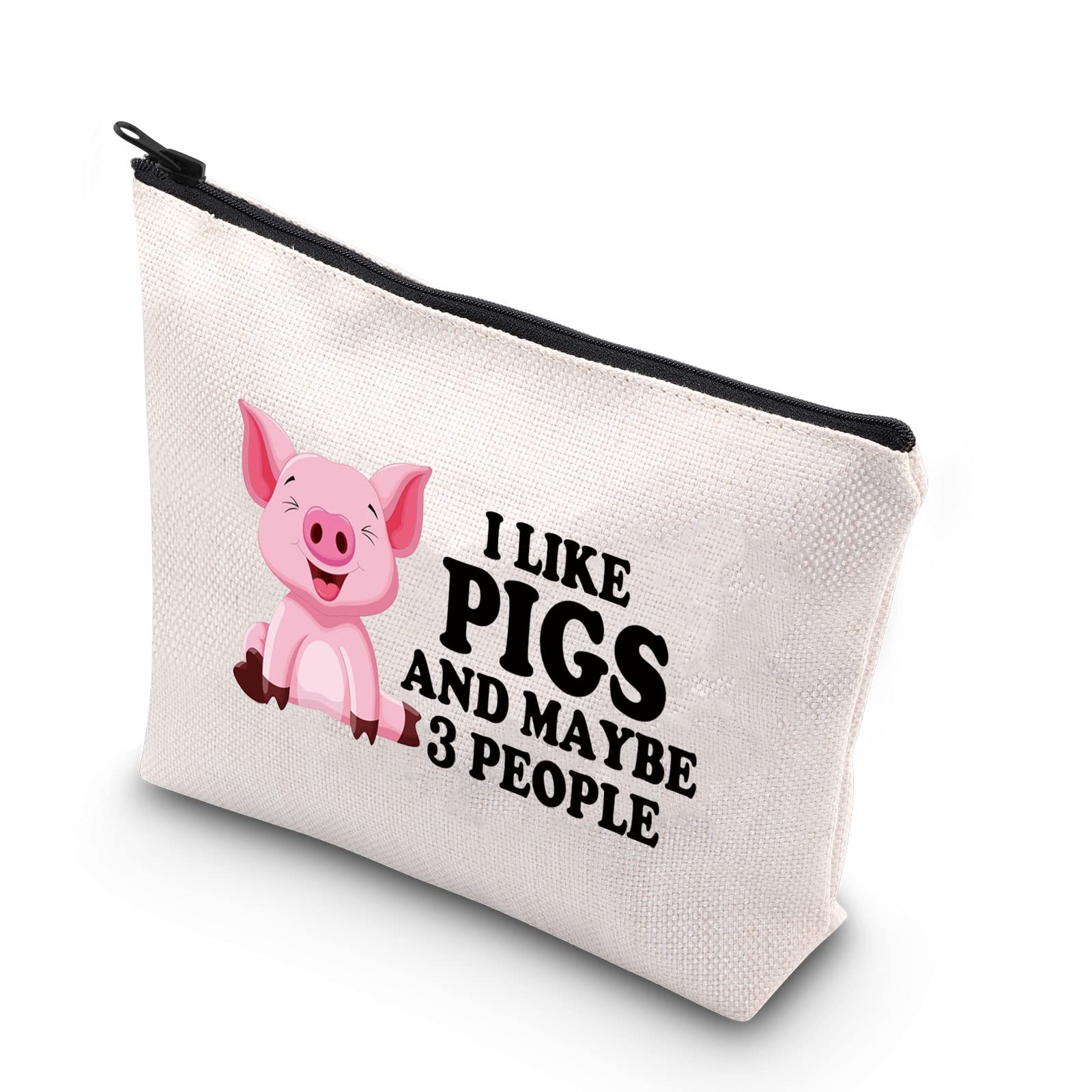 PLITI Pig Makeup Bag Funny Pig Lover Gift for Women I Like Pigs and Maybe 3 People Cute Pink Pigs Travel Pouch(I Like PigsU)