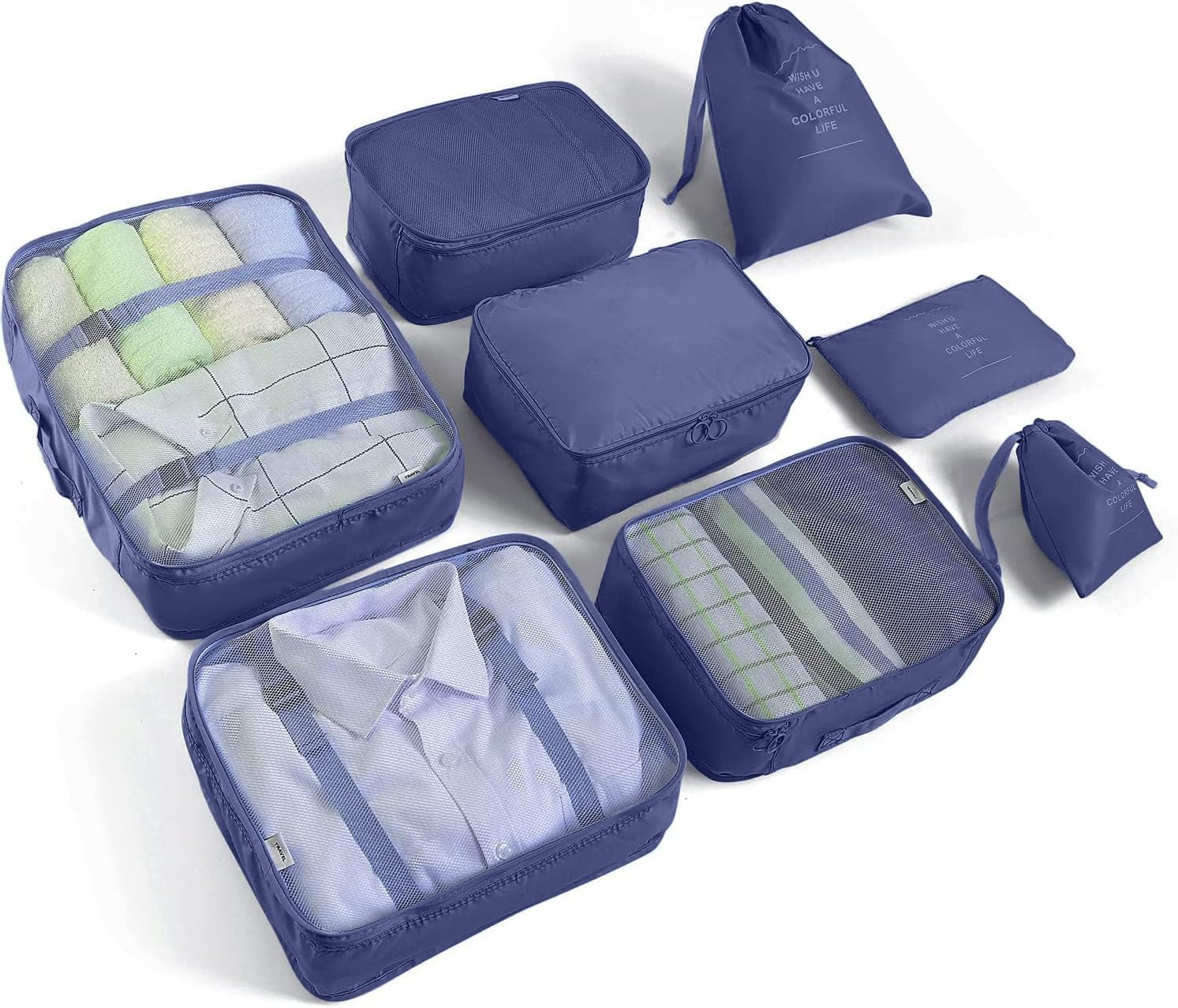 Photo 1 of 8 Set Packing Cubes for Suitcases Travel Luggage Packing Organizers,Travel Essentials Accessories Luggage Organizer with Shoe Bag Tioletry/Laundry Bag?Dark Blue?