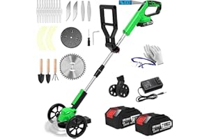 LVKANGDA Electric Weed Wacker Cordless Eater Lightweight Edger Battery Powered Grass Trimmer/Lawn Edger/Mower/Brush Cutter, with 5 Types Blades and 2 Types Wheels for Yard and Garden Weeder Tool-Green