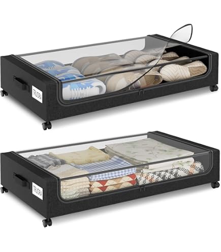 Coffre De Rangement Sous Lit Avec Roulettes - 80,5x39,6x17,5 Cm - Capacité 42L - Pour Vêtements, Chaussures, Couvertures - Avec Couvercle Et Poignées