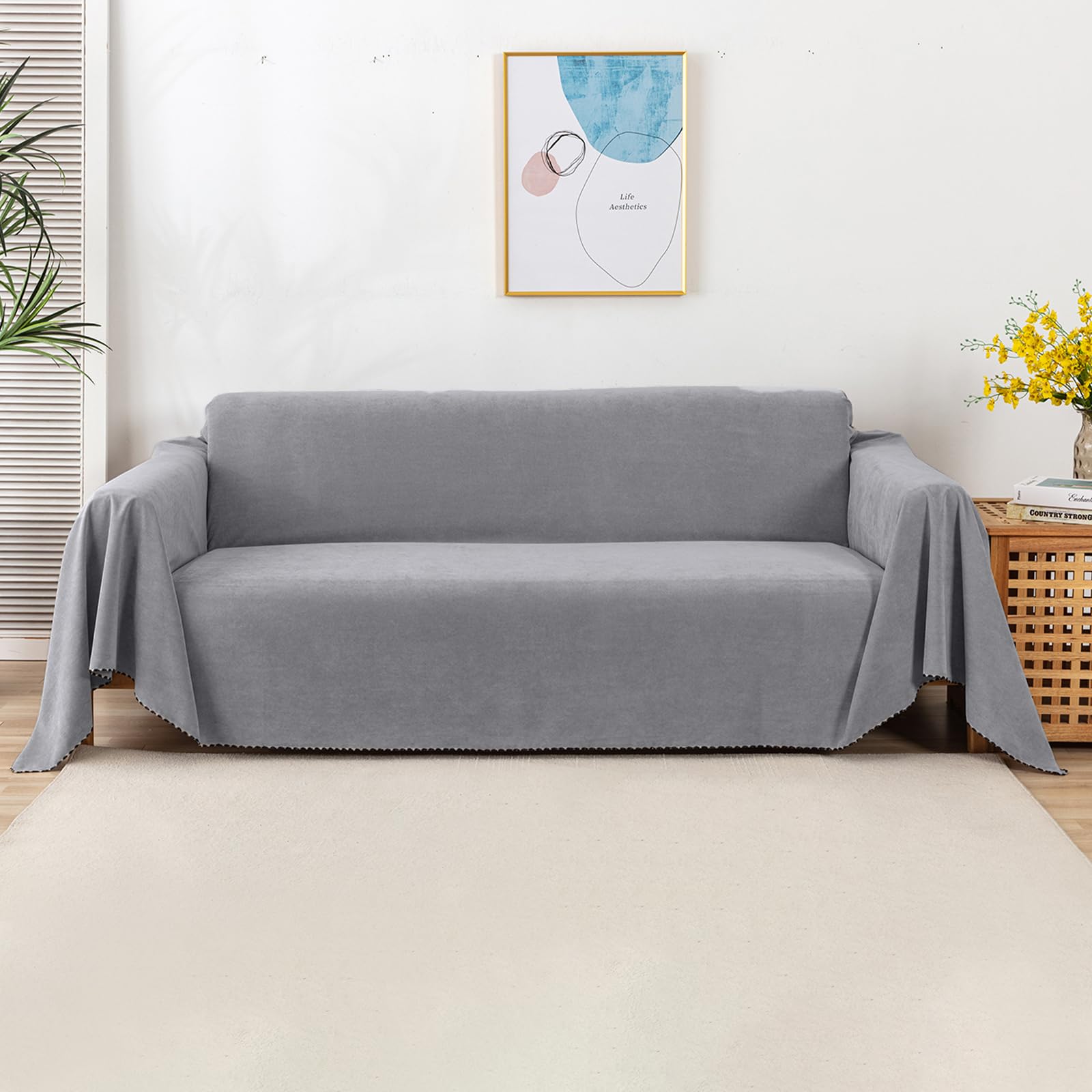 VanderHOME Modern Simple Sofa Throw 1/2/3/4 Seater Soft Decorative Throws for the Sofa Breathable Soft Blanket Sofa Protector for Settees Couch Sofa Bed and Armchair 180 * 90cm-Grey