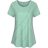 MOQIVGI Womens Crew Neck Casual Workout Tops Activewear Yoga Gym Sports Shirts