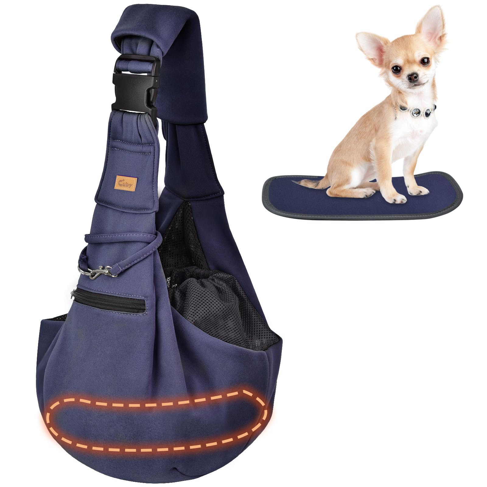 Photo 1 of CUBY Dog and Cat Sling Carrier - Hands Free Reversible Pet Papoose Bag - Soft Pouch and Tote Design - Suitable for Puppy, Small Dogs Cats Outdoor (Blue Senior, Adjust Strap 2.0)