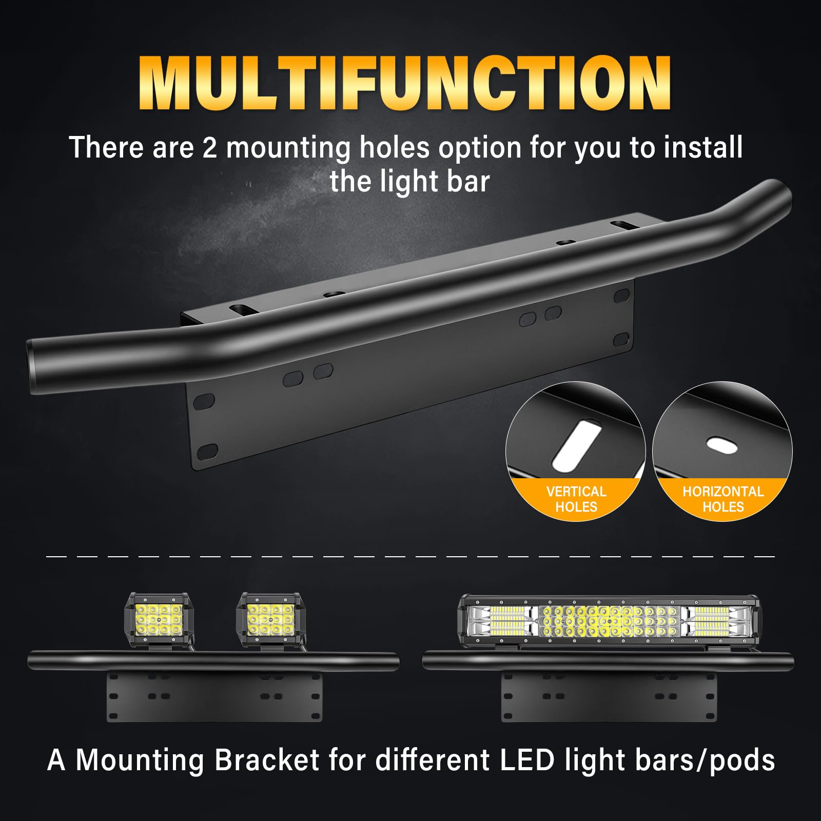 SKYWORLD Universal Kennzeichenhalter Bull Bar Stoßstange vorne Kennzeichenhalterung Halterung für Offroad-Arbeitsscheinwerfer Led Bar Driving - Schwarz 5