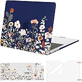 MOSISO Compatible with MacBook Air 13 inch Case 2026-2022 M4 A3240 M3 A3113 M2 A2681, Plastic Garden Flowers Hard Shell&Keyboard Cover&Screen Film Compatible with MacBook Air 13.6 inch, Blue