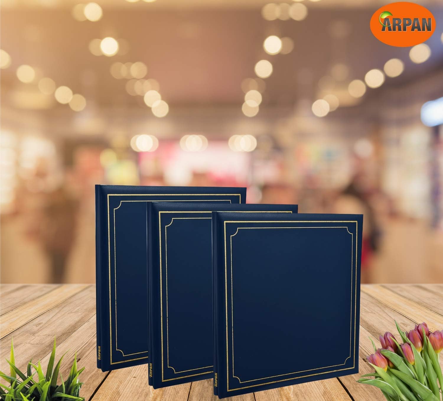 ARPAN 3 x Extra-Large 32x26cm Self Adhesive Photo Album Totaling 72/Sheets 144/Sides Leather Look Padded Cover Post bound (Blue) - Image 3