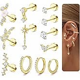 LOLIAS 16 Gauge Cartilage Earrings for Women Flat Back-Hypoallergenic Surgical Stainless Steel Stud Hoop Cartilage Earring Set Daith Conch Tragus Helix Piercing Jewelry Single PC
