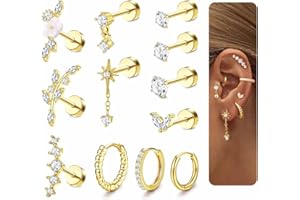 LOLIAS 16 Gauge Cartilage Earrings for Women Flat Back-Hypoallergenic Surgical Stainless Steel Stud Hoop Cartilage Earring Set Daith Conch Tragus Helix Piercing Jewelry Single PC