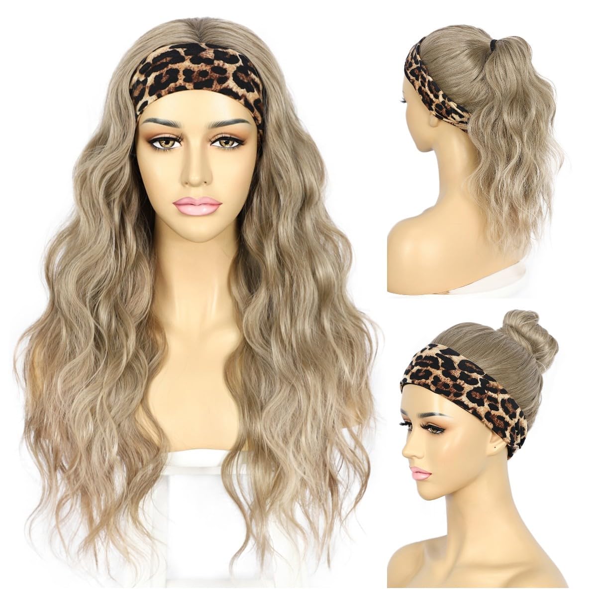 Sapphirewigs Headband Wig Brown Wavy Synthetic Wigs for Women Mix Light Brown Glueless Daily Wear Cosplay Headband Hair 150% Density 26 inch — image 1