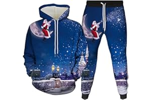 2025 Christmas Suit for Men 2 Pieces Ugly Santa Hoodies Tracksuit Xmas Sweatpants Outfit Funny Graphic Track Suit Set