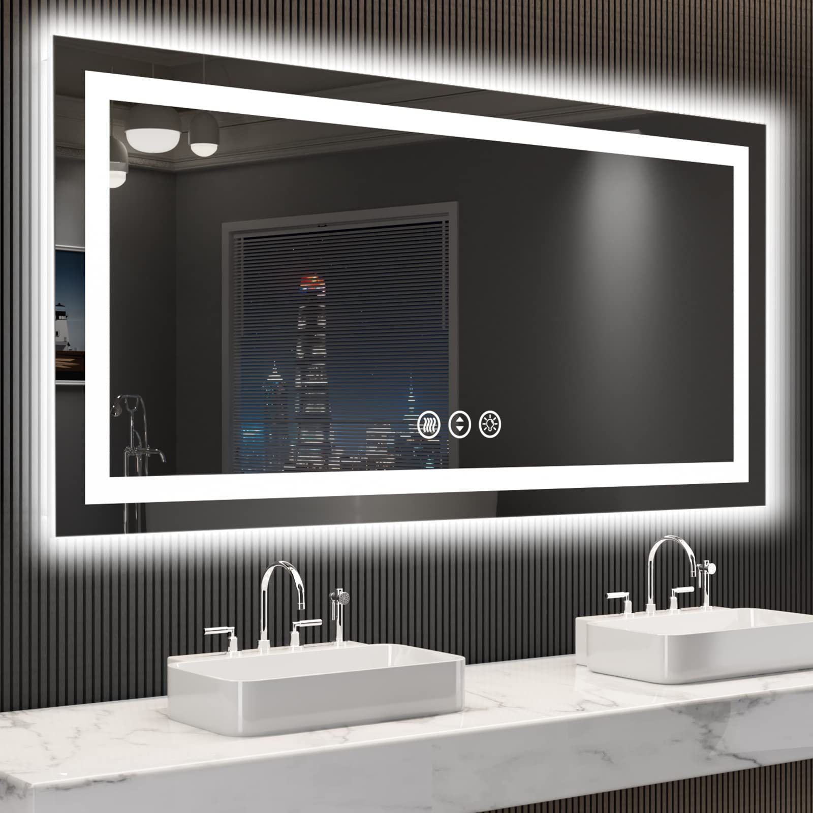 Photo 1 of LOAAO 55X30 LED Bathroom Mirror with Lights, Anti-Fog, Dimmable, Backlit + Front Lit, Lighted Bathroom Vanity Mirror for Wall, Shatter-Proof, Memory Function, ETL Listed