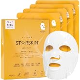 STARSKIN Brightening Face Mask, Bio-Cellulose &amp; Niacinamide, 3+1 Pack, Dark Spots &amp; Evens Skin Tone, Reduces Dullness, Energizing &amp; Cooling, Anti-Aging, Korean Face Mask, K-Beauty, After Party