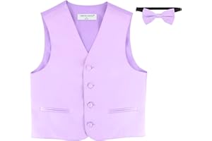 VESUVIO NAPOLI BOY'S Dress Vest & BOW Tie Solid Lavender Purple Color BowTie Set
