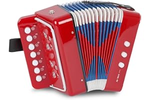 AIMEIS Kids Accordion 10 keys Button Accordian Musical Instrument Mini Accordion for Beginners (Red)