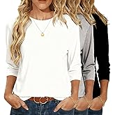3 Pack 3/4 Sleeve Tops for Women Crew Neck Shirts Casual Basic Tees Loose Fit T-Shirts Trendy Tunic