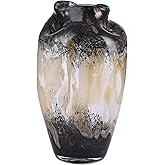 Hand Blown Smoke Glass Vase,Black Amber Vases Home Decor,Vintage Gray Glass Vase, Round Bubble Art for Flowers,Farmhouse Vases for Table Decor and Modern Home Unique Abstract Design (L)