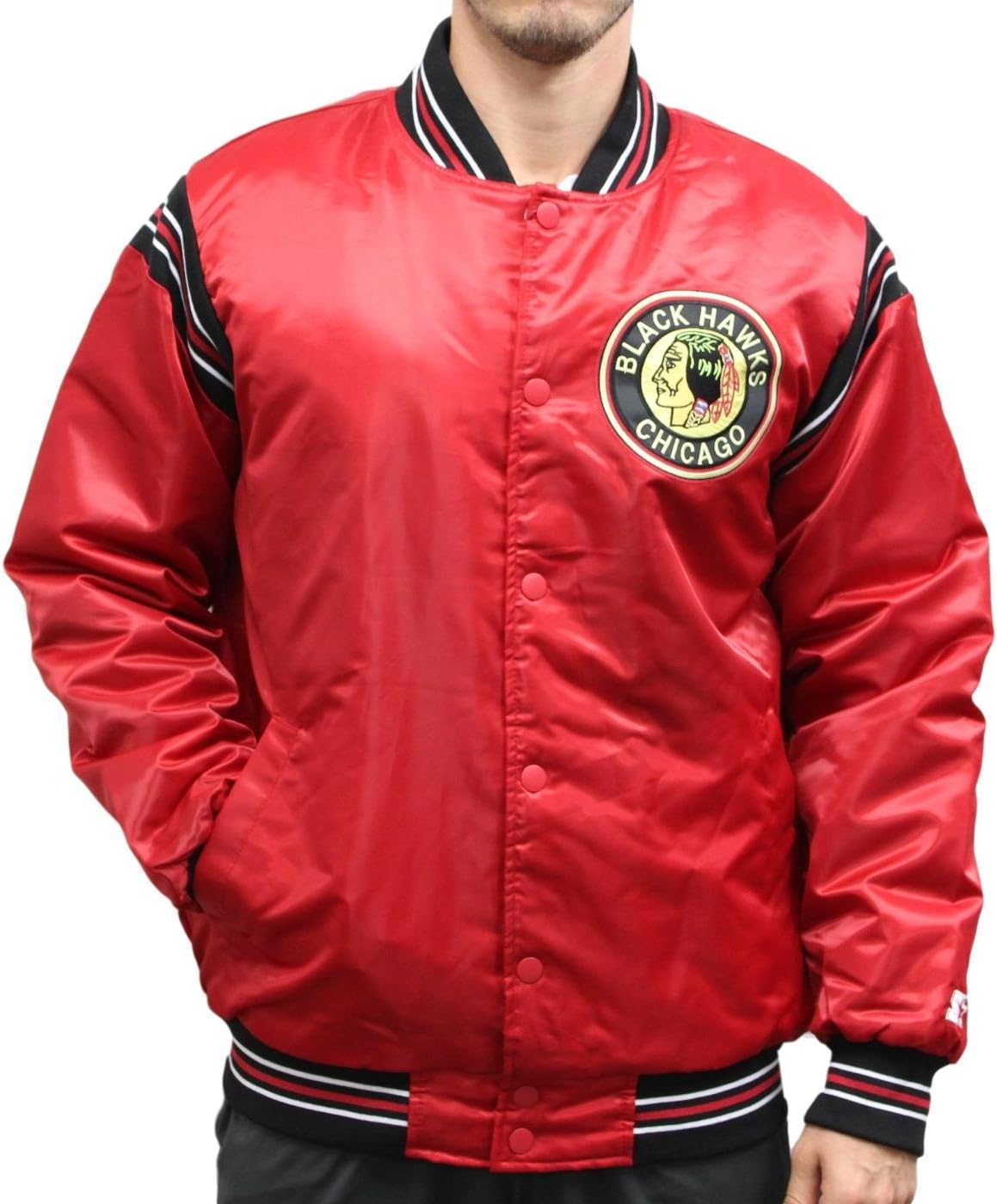 Amazon Com Chicago Blackhawks Nhl Men S Starter The Enforcer Premium Satin Jacket Clothing