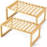 BrightRow 2 Pcs Kitchen Cabinet Organizer Bamboo Bookshelf Bamboo Kitchen Shelves, Cabinet Shelf Organizer, Storage Shelves for Pantry Bathroom Dining Room Study Laundry
