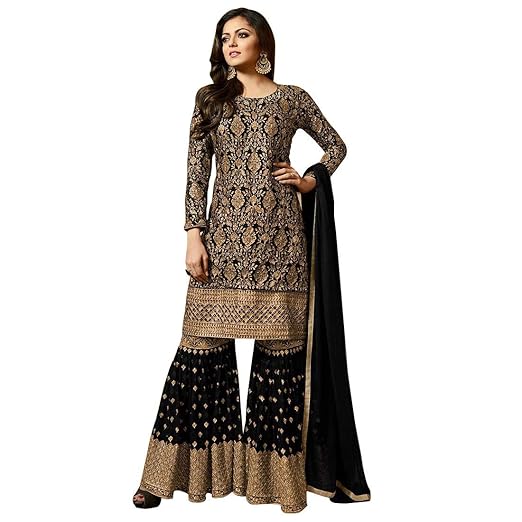 Womens Faux Georgette Anarkali Suit (YF-139, Black)