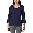 Nautica Womens 3/4 Sleeve Sleep Shirt - Lightweight Breathable Pajama Top - Cotton Knit Jersey Crewneck Sleepwear Loungewear