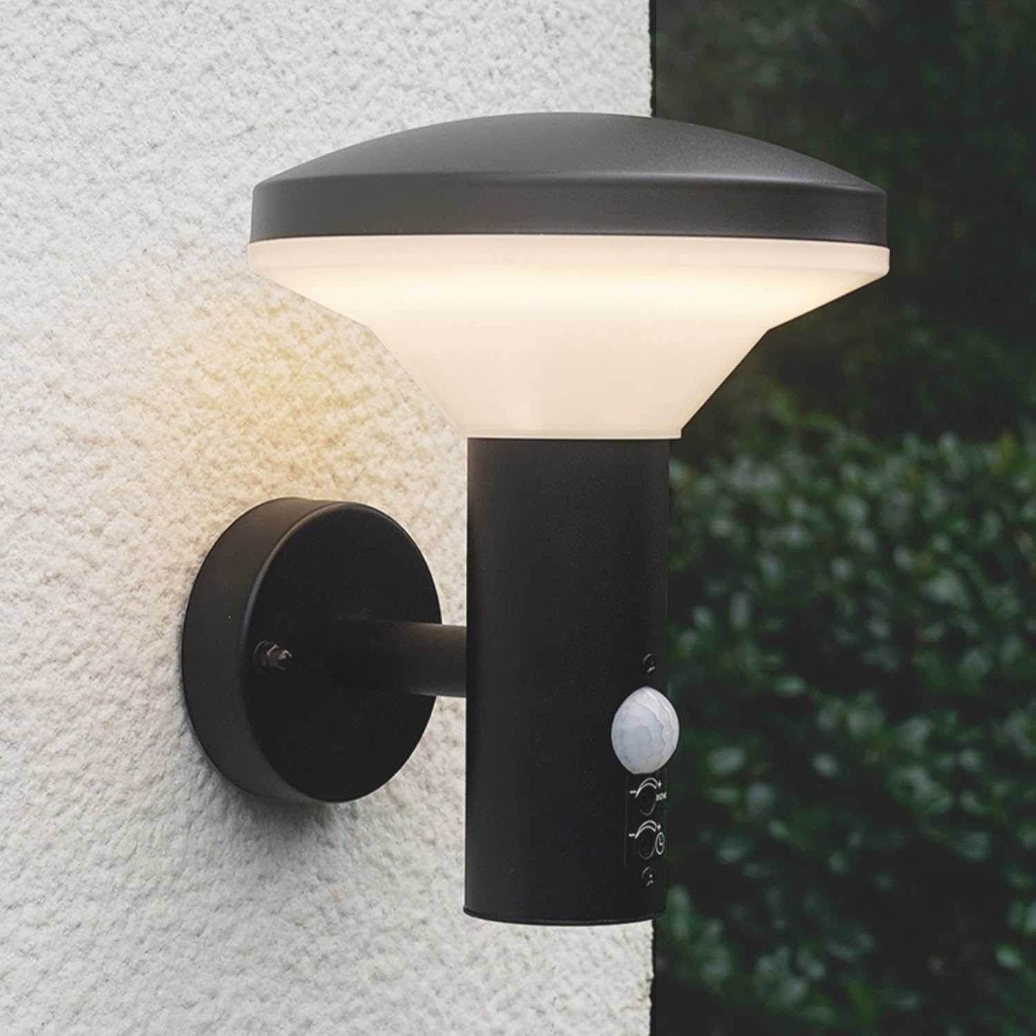 NBHANYUAN Lighting Outdoor Wall Light with Sensor,IP44 SUS304 Stainless Steel Outside PIR Light Fixture External Wall Lamp for Patio,Porch,Black,3000K Warm Light 1000LM