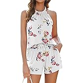 LOMON Women Summer 2 Piece Sets Casual Shorts Outfits Halter Neck Sleeveless Clothes Vacation Beachwear