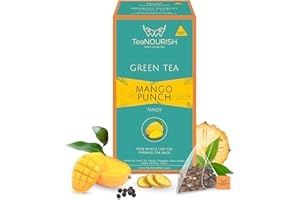 TeaNOURISH Mango Punch Green Tea | 20 Count Pyramid Tea Bags | Darjeeling Whole Tea | Delicious Fruit Infusion | Real Mango |