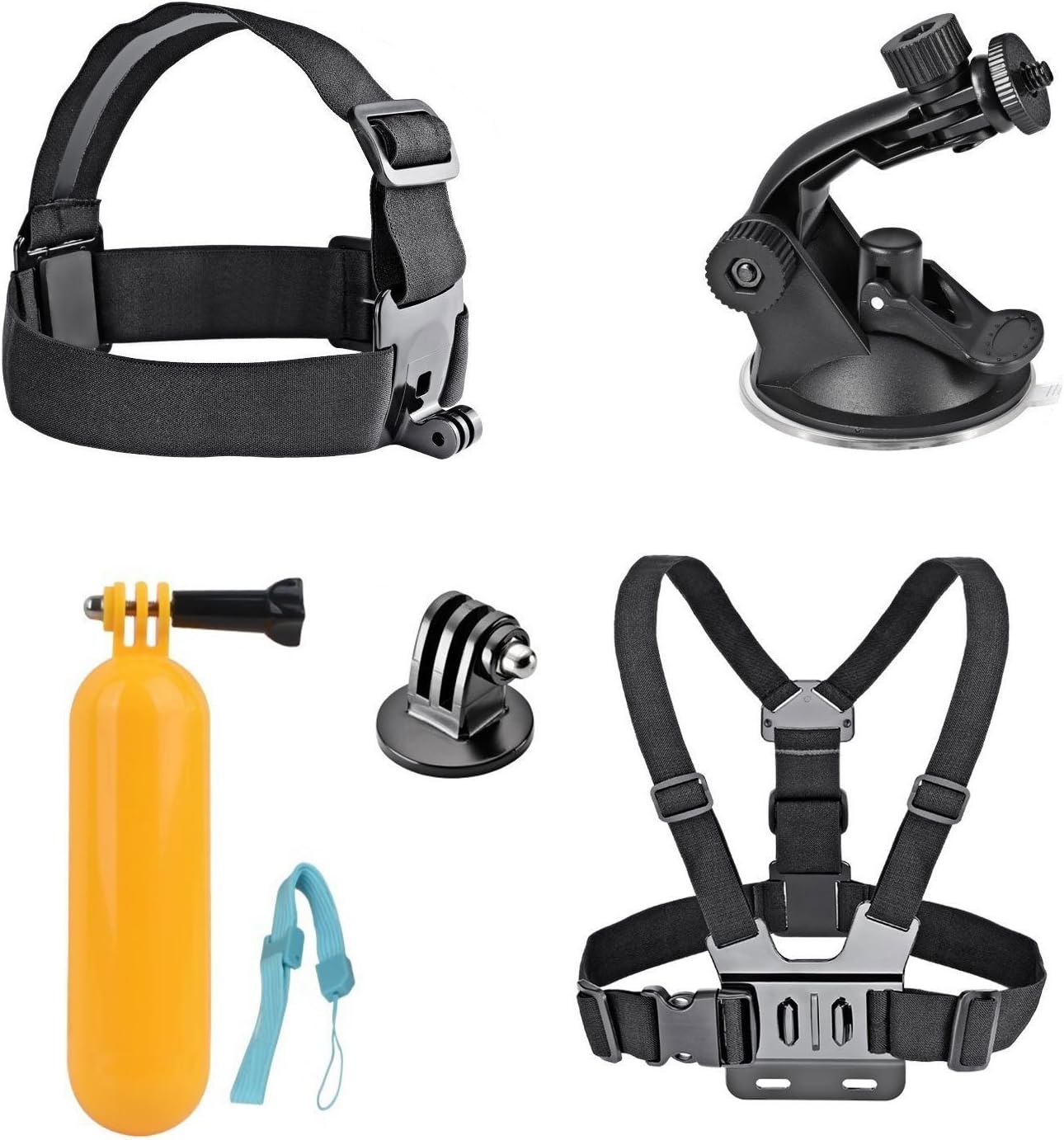 AKASO 7 en 1 caméra sport Accessoires Bundle Kits pour AKASO ek7000 ek5000 GoPro Caméra sport - Bandeau Support Sangle poitrine Support Floating Poignée de poignée avec sangle Voiture Ventouse