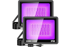 TIGQIANG 120W LED Black Light, IP66 Blacklight Lamp Flood Light with Swith & Plug, Large Outdoor Blacklight floodlight for Halloween, Glow Party, Fluorescent Poster, Display, Body Paint, Stage, 2 Pack