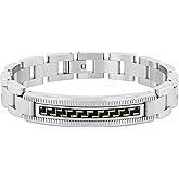 Men's Stainless Steel ID Bracelet - Black & Gold Carbon Fiber Inlay, 8.5" Fold Over Clasp, Sophisticated Design