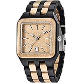 Dentily Men's Rectangle Wood Watch Quartz Movement Wooden Mens Watches Gift Watches for Men