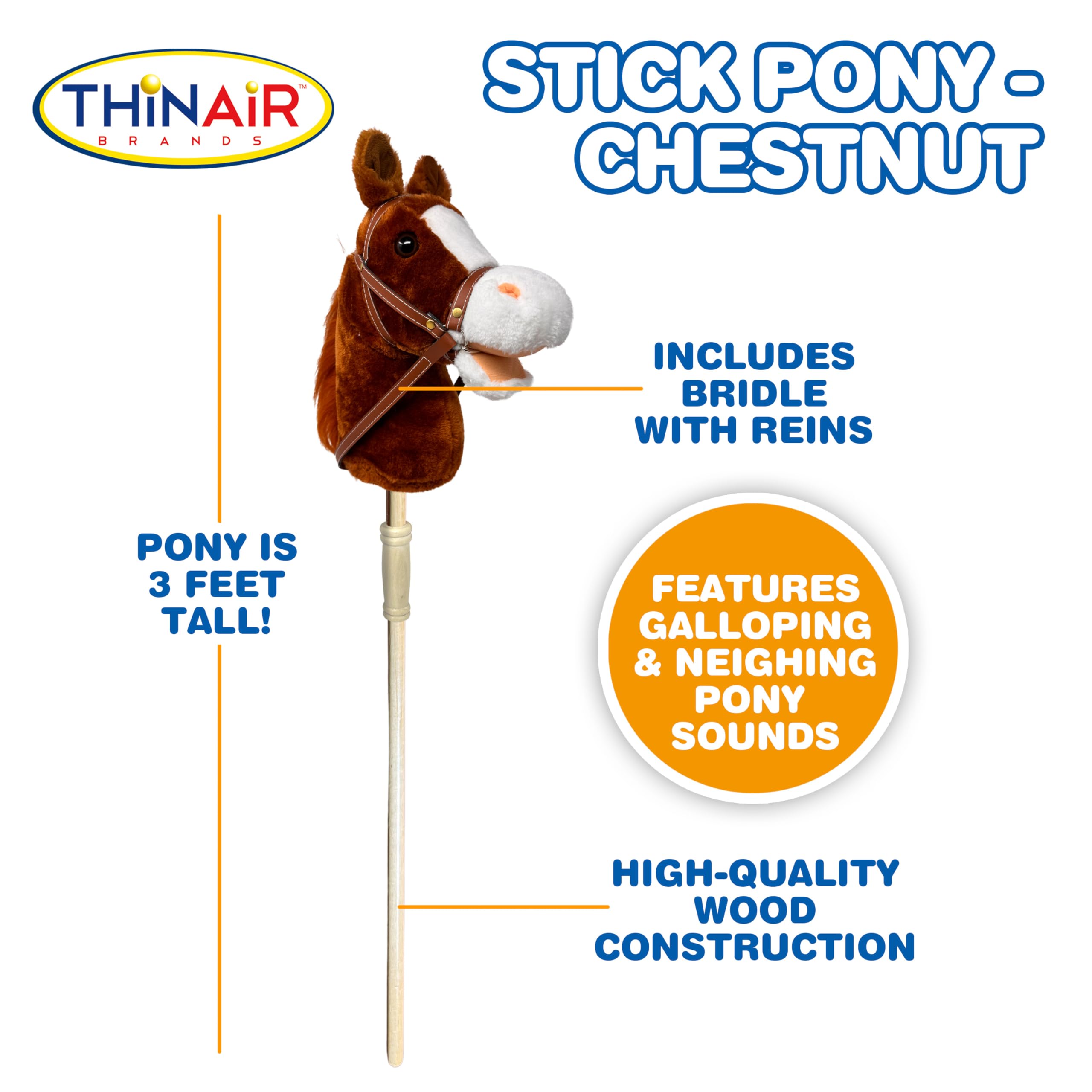 Nature Bound Horse Riding Stick | Handcrafted Plush Hobby Horse Sticks | Handsewn Head, Sturdy Wood Stick | Plus Neighing & Clip-Clop Sounds for Kids Toddlers Preschoolers | Chestnut Red Color