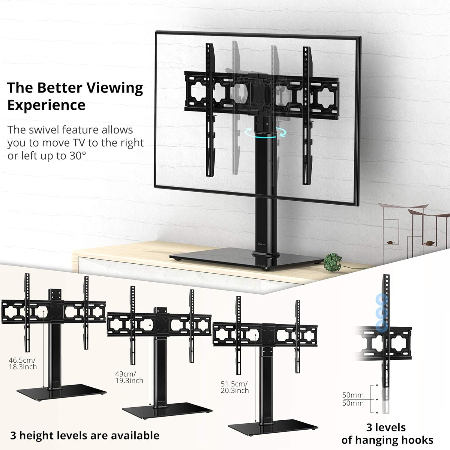 ATUMTEK Universal Table Top Pedestal TV Stand with Bracket for 3765