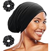 Sleep Cap Bonnet for Sleeping Black Women, Adjustable Cooling Ice Silk Lined Bonnet for Curly Braids Hair Cover Beanie Hat