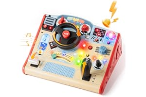 TOP BRIGHT Montessori Busy Board with LED Light, Sensory Toys with Sounds & Switches, Activity Board for Kids 3-5, Car Driving Toy for Toddler Boy, 3 Year Old Girl Boy Gifts for Birthday Christmas