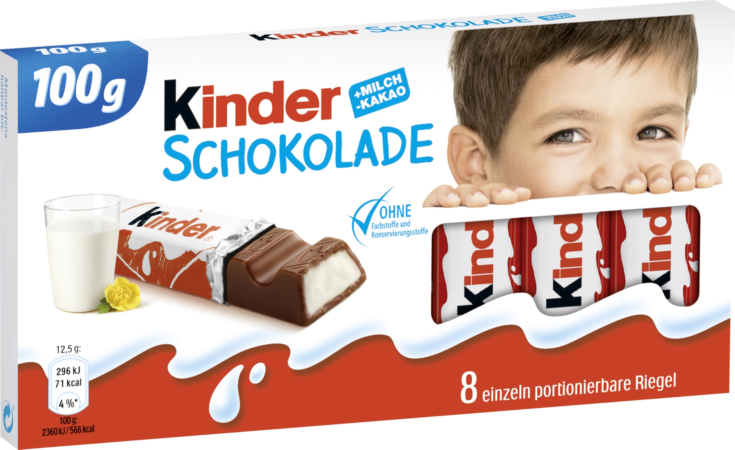 kinder Schokolade – Schokoriegel aus gefüllter Vollmilchschokolade – 1 Packung mit je 8 Einzelriegeln (8 x 12,5 g) 2