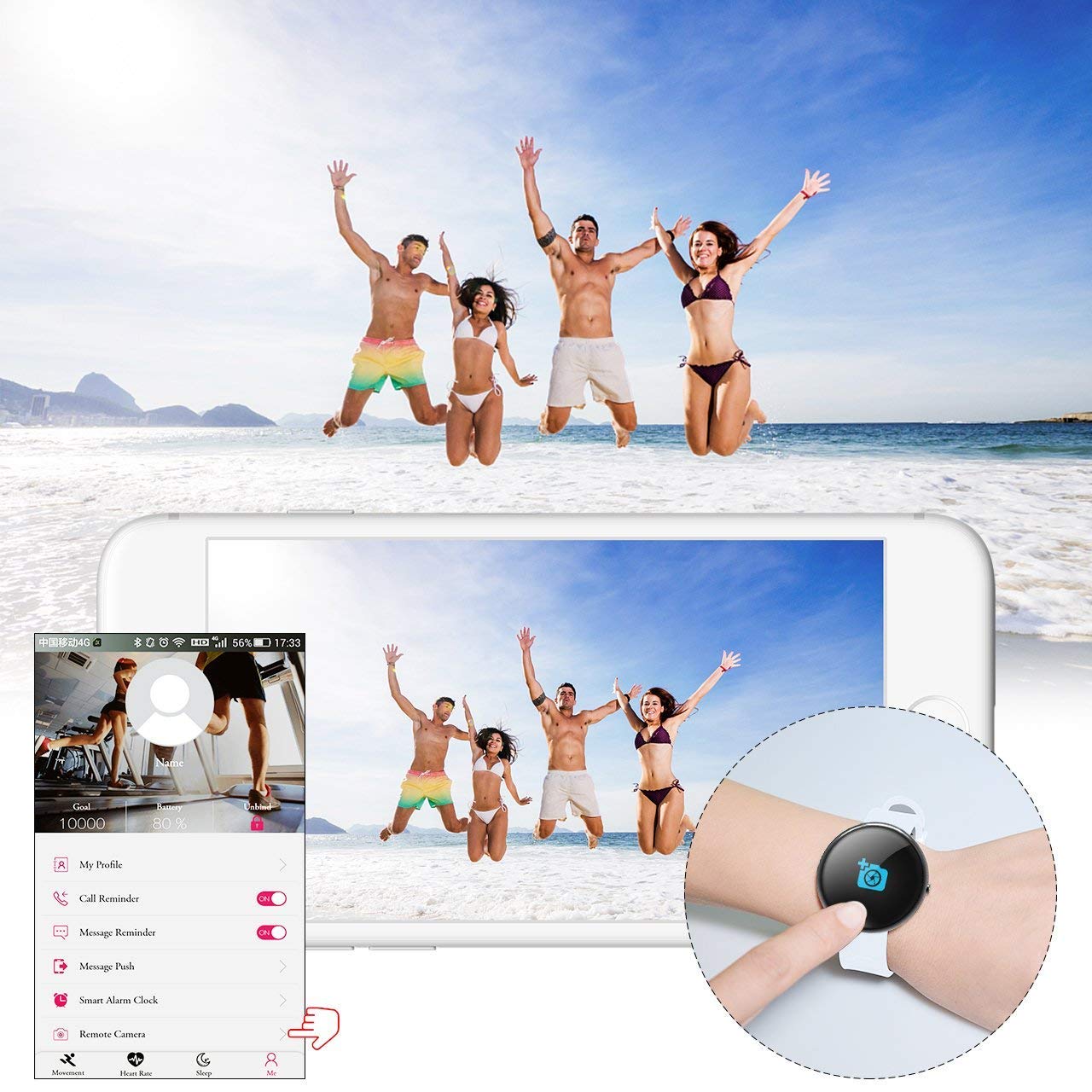 ROADTEC Fitness Tracker Smart Watches for Android, Bluetooth 4.0 Watch 5ATM IP67 Waterproof (White+Gray)