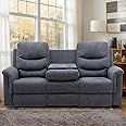 Consofa Reclining Sofa, Recliner Sofa 3 Seater with Flipped Middle Backrest, 2 Cup Holders, Manual Wall Hugger Recliner Couch Home Theater Seating for Living Room