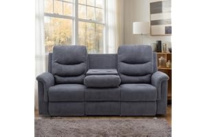 Consofa Reclining Sofa, Recliner Sofa 3 Seater with Flipped Middle Backrest, 2 Cup Holders, Manual Wall Hugger Couches for Living Room, Home Theater Seating Loveseat Recliner Sofa