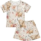senya Cute Highland Cows Summer Pajamas Set Short Cotton Sleepwear 2 Piece