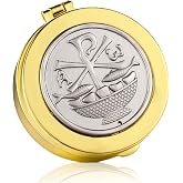 Weysat Pyx for Communion Host Catholic Gold Fish,Fish | Polished Metal Case, Portable During Mass and Sick Calls, Secure Host Storage, Catholic Clergy Supply